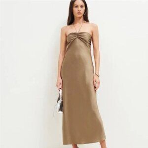 Reformation valora slinky brown tie halter Strapless Brown Dress in chanterelle